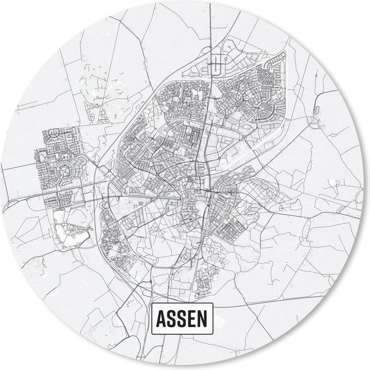 Muismat rond 40x40 cm - Mousepad Stadskaart Assen - Ronde muismatten