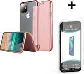 ShieldCase gegalvaniseerde flipcase geschikt voor Apple iPhone 12 / 12 Pro - 6.1 inch - roze + glazen Screen Protector - Bookcase met pasjeshouder - Pashouder hoesje siliconen / leer - Shockproof beschermhoesje - Shock proof case + glas