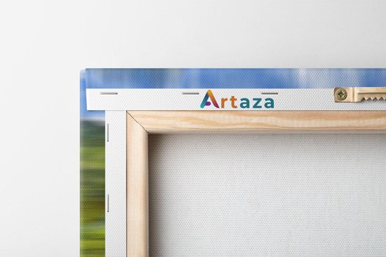Artaza Canvas Schilderij Drieluik Pad Naar Een Helder Blauw Meer In De Bergen - 120x60 cm - Wanddecoratie Woonkamer - Schilderijen - Muurdecoratie