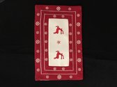 Tafelkleed kerst - Creme met rode rand en Rood Rendier - Loper 45 cm