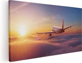 Artaza Canvas Schilderij Vliegtuig In De Wolken Bij Zonsondergang - 120x60 - Groot - Foto Op Canvas - Canvas Print