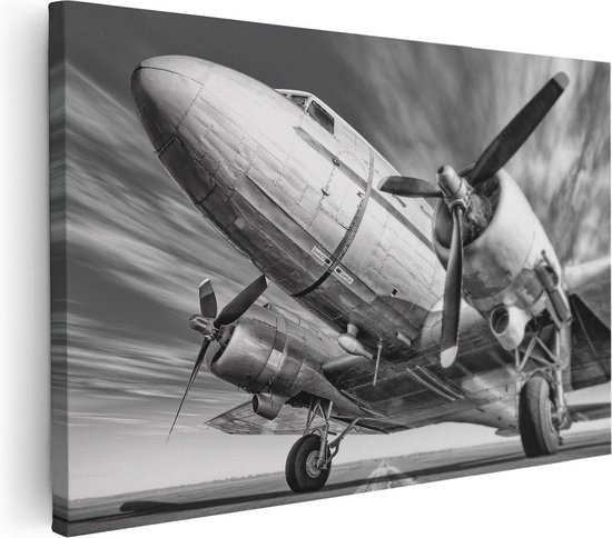 Artaza Canvas Schilderij Oud Vliegtuig Op De Landingsbaan - 30x20 - Klein - Foto Op Canvas - Canvas Print