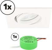 Complete set LED inbouwspot 1x Lecco vierkant 5W 2700K wit IP65 dimbaar kantelbaar