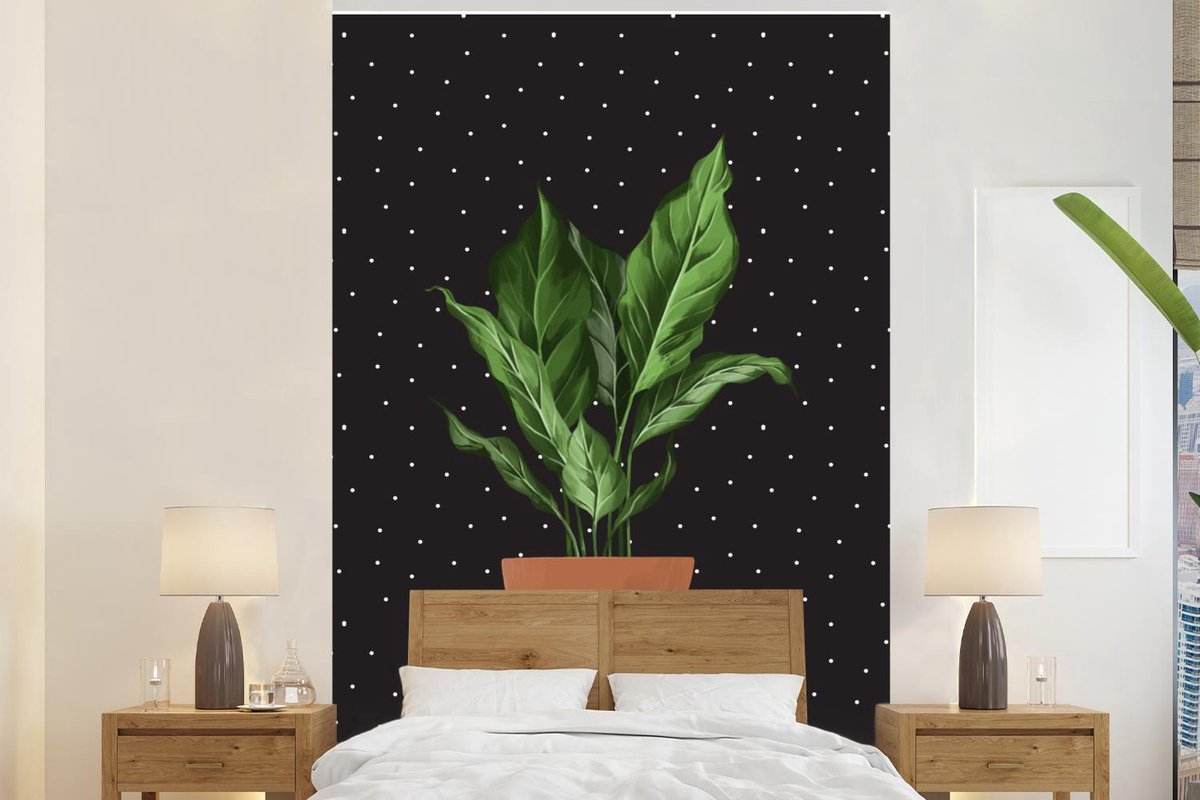 Behang - Fotobehang Kamerplanten - Bloempot - Stippen - Breedte 180 cm x hoogte 280 cm