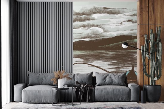 Behang - Fotobehang Boot - Vishengel - Zee - Breedte 160 cm x hoogte 240 cm