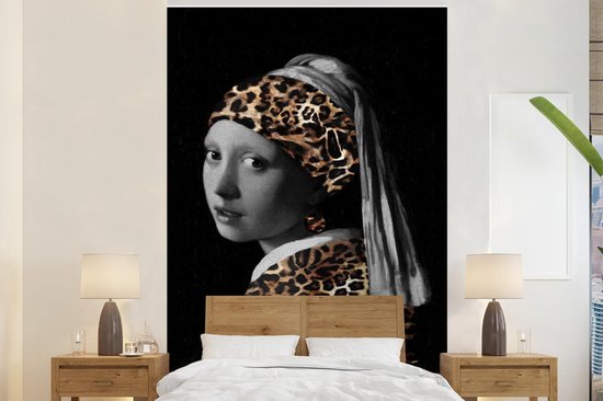 Papier peint - Papier peint photo La fille à la boucle d'oreille en perle - Johannes Vermeer - Imprimé panthère - Largeur 195 cm x hauteur 300 cm