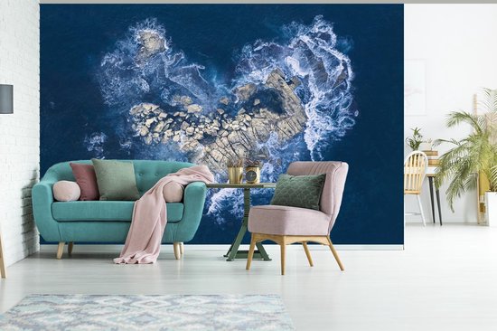 Papier Peint - Papier Papier peint photo Vagues - Pierres - Coeur - Largeur 360 cm x Hauteur 240 cm