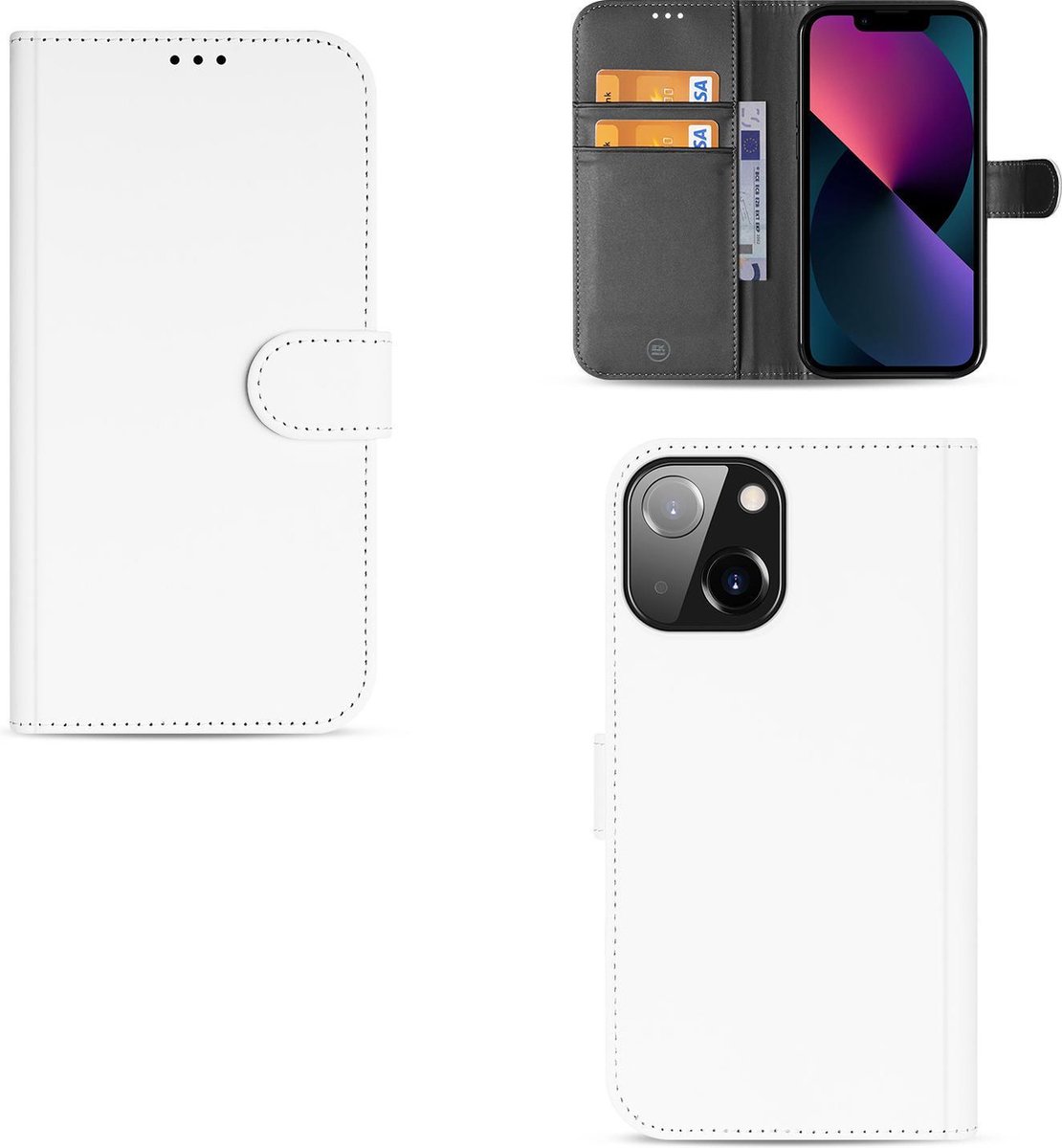 Hoesje iPhone 13 Mini Book Cover Wit met Pasjeshouder