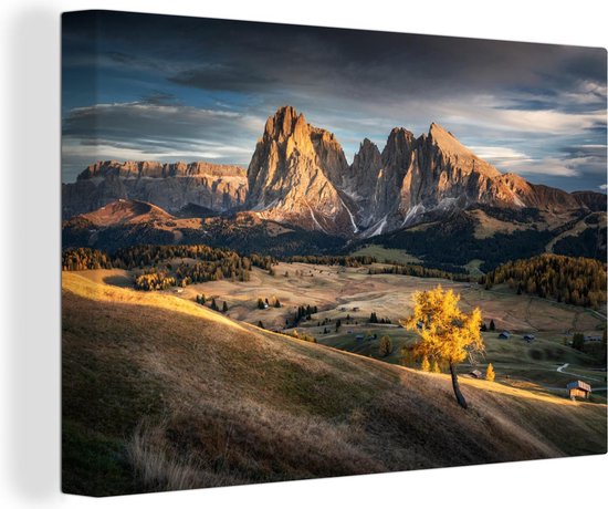 Toile Peinture Dolomites - Automne - Montagnes - 180x120 cm - Décoration murale XXL