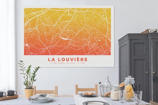 Toile Peinture Plan de Ville - België - La Louvière - 180x120 cm - Décoration murale XXL