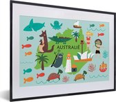 Wereldkaart Kinderen - Australië - Dieren - Schoolplaat - Kinderkamer - 40x30 cm