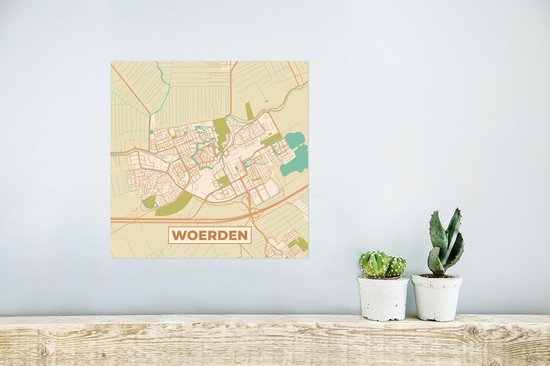 Affiche Carte - Woerden - Vintage - 30x30 cm