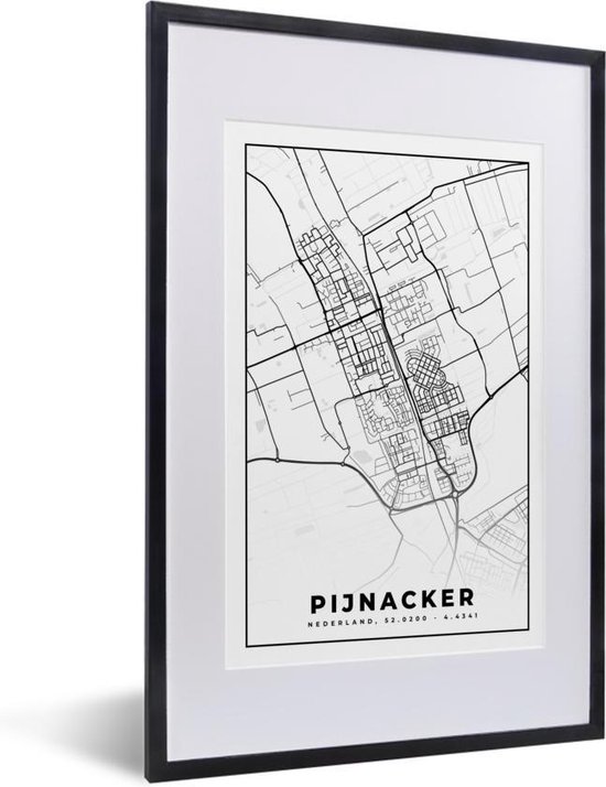 Poster in lijst - Fotolijst 40x60 cm - Posters - Kaart - Pijnacker - Zwart - Wit - Posterlijst zwart - Decoratie - Wanddecoratie woonkamer - Muurdecoratie slaapkamer