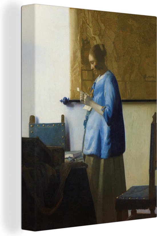 Canvas Schilderij Brieflezende vrouw in het blauw - Johannes Vermeer - 60x80 cm - Wanddecoratie