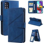 Voor Samsung Galaxy A51 Skin Feel Business Horizontale Flip PU Lederen Case met Houder & Multi-kaartsleuven & Portemonnee & Lanyard & Fotolijst (Blauw)