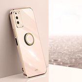Voor Honor X10 5G XINLI Rechte 6D Plating Gold Edge TPU Shockproof Case met Ring Houder (Roze)
