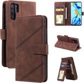 Voor Huawei P30 Pro Skin Feel Business Horizontale Flip PU Lederen Case met Houder & Multi-Card Slots & Portemonnee & Lanyard & Fotolijst (Bruin)