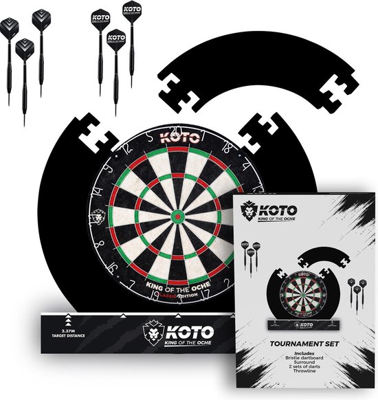 KOTO Tournament Set - KOTO Dartbord met Surround, Throwline en 2 sets KOTO Dartpijlen - Complete dartset - KOTO