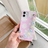 Bloempatroon TPU schokbestendig beschermhoesje met bloemkralen Polsarmbandketting voor iPhone 12 mini (paars)