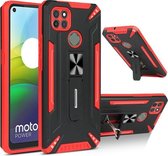 Voor Motorola Moto G9 Power War-god Armor TPU + PC Schokbestendige magnetische beschermhoes met opvouwbare houder (rood + zwart)