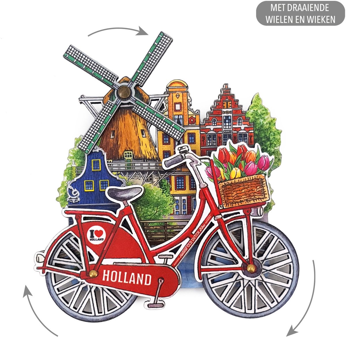 MDF Holland Molen Fiets In Kleur Draaiende Wielen - Souvenir