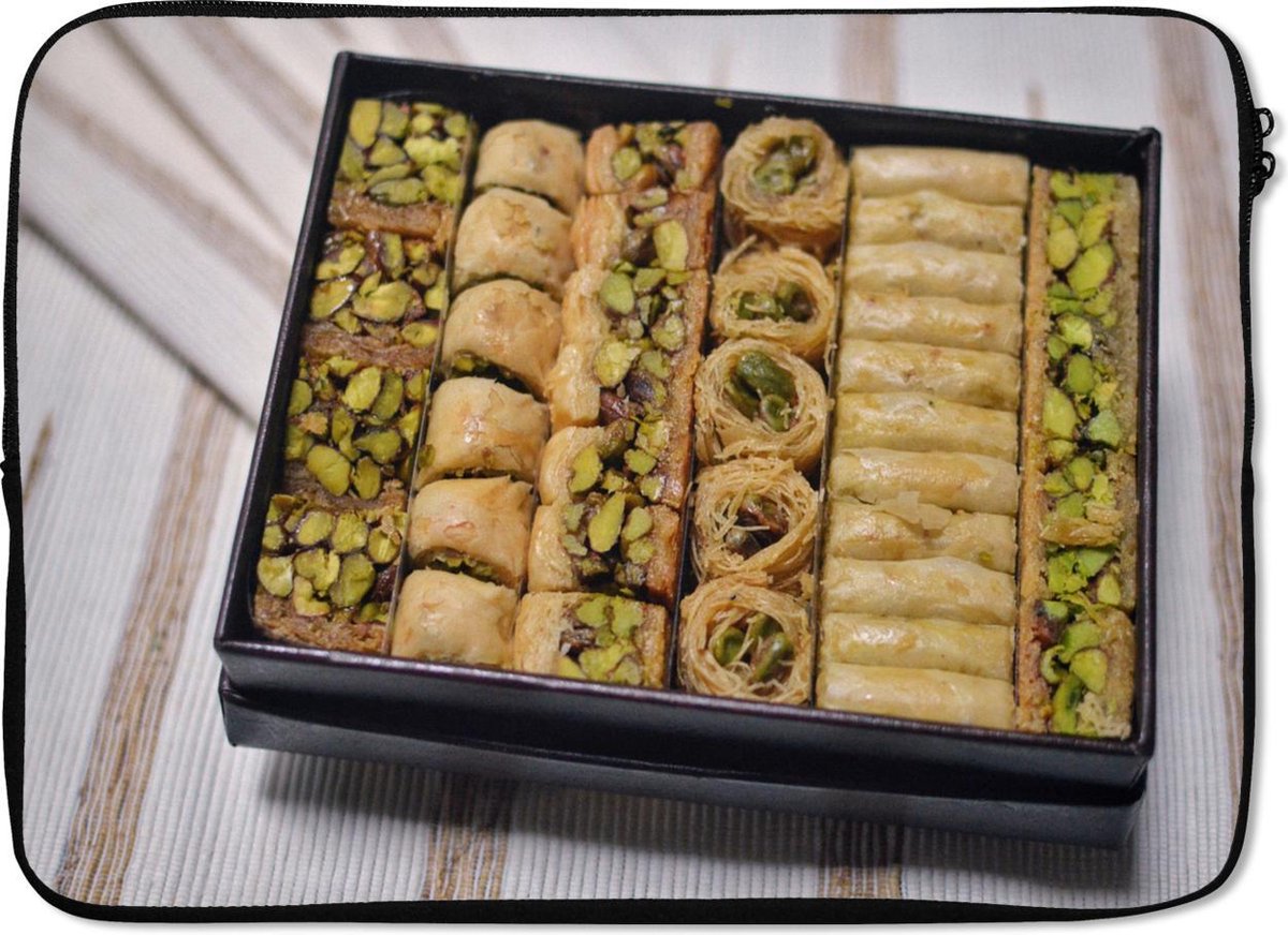 Laptophoes 14 inch - Baklava uit Libanon - Laptop sleeve - Binnenmaat 33x23 cm - Zwarte achterkant