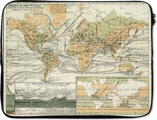 Housse pour ordinateur portable 17 pouces 41x32 cm - Cartographie du monde du passé - Housse pour Macbook et ordinateur portable Carte du monde Vintage avec paysage - Housse pour ordinateur portable avec photo