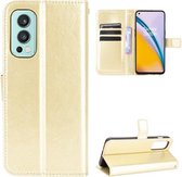 Voor OnePlus Nord 2 5G Crazy Horse Textuur Horizontale Flip Leather Case met Houder & Kaartsleuven & Lanyard (Goud)