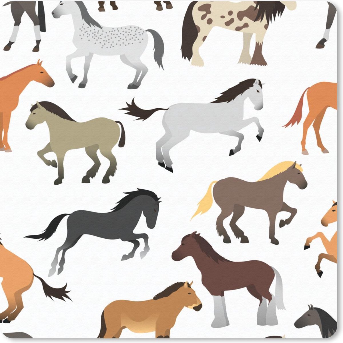 Muismat 30x30 cm - Mousepad Paarden - Wit - Patroon - Meisjes - Kinderen - Meiden - Muismatten