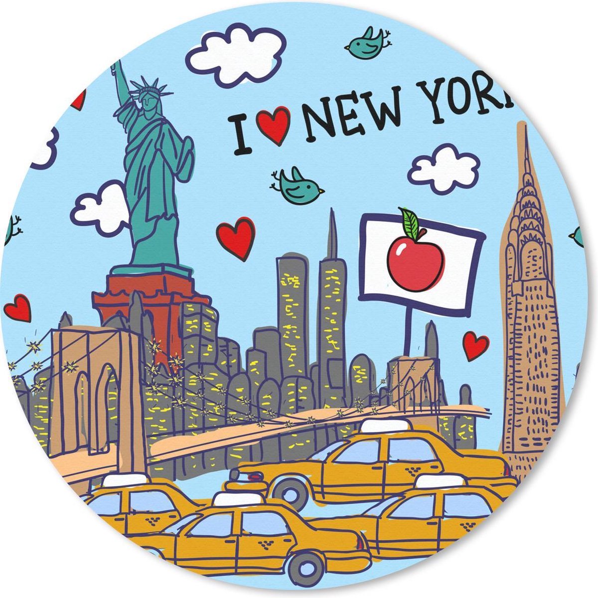 Muismat rond 20x20 cm - Mousepad New York - Tekening - Brug - Ronde muismatten