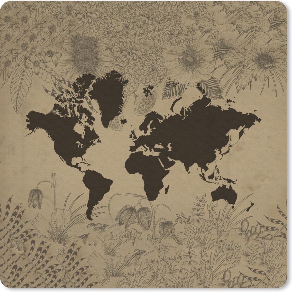 Muismat 30x30 cm - Mousepad Wereldkaart - Groen - Planten - Muismatten