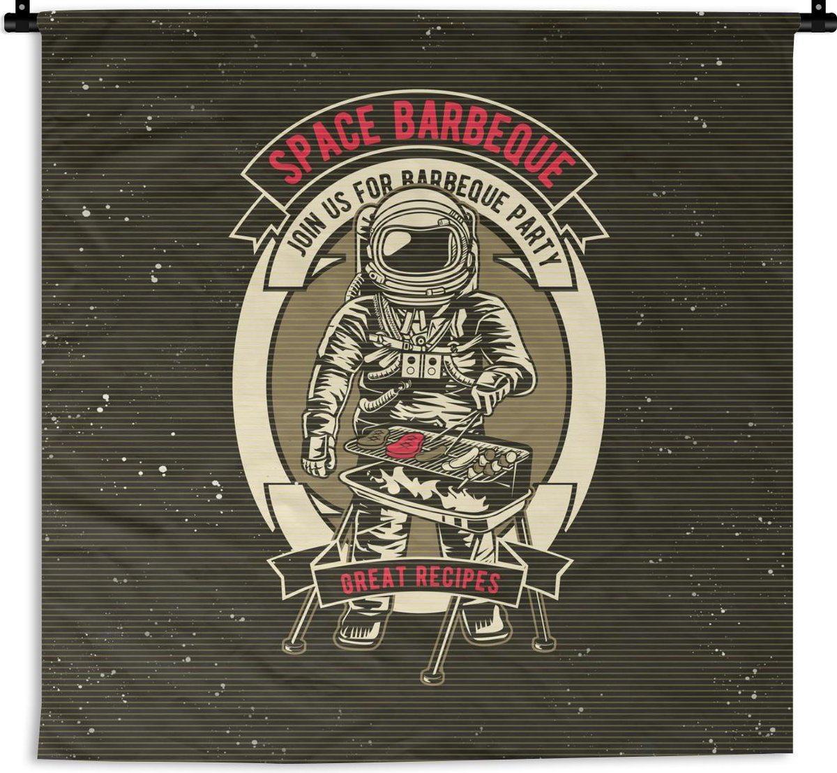 Wandkleed - Wanddoek - Vintage - Astronaut - BBQ - 150x150 cm - Wandtapijt