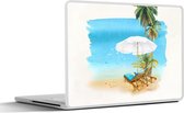 Laptop sticker - 17.3 inch - Strandstoel - Parasol - Palmbomen - Waterverf - 40x30cm - Laptopstickers - Laptop skin - Cover