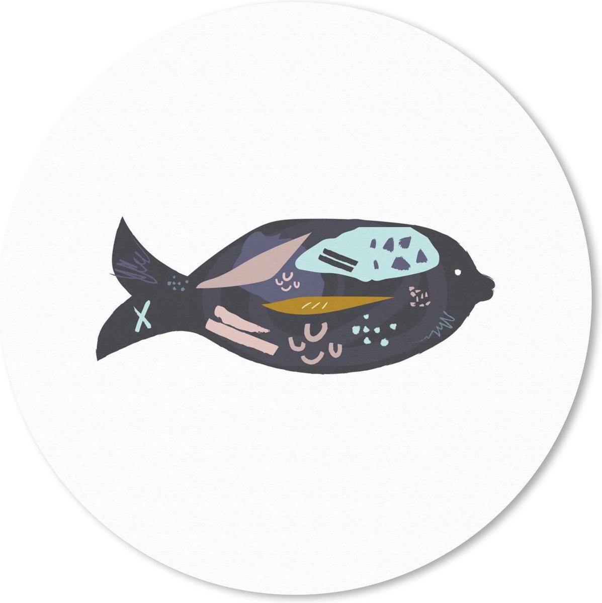 Muismat - Mousepad - Rond - Pastel - Zwart - Vis - 20x20 cm - Ronde muismat