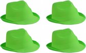 4x stuks trilby feesthoedje lime groen voor volwassenen - Carnaval party verkleed hoeden
