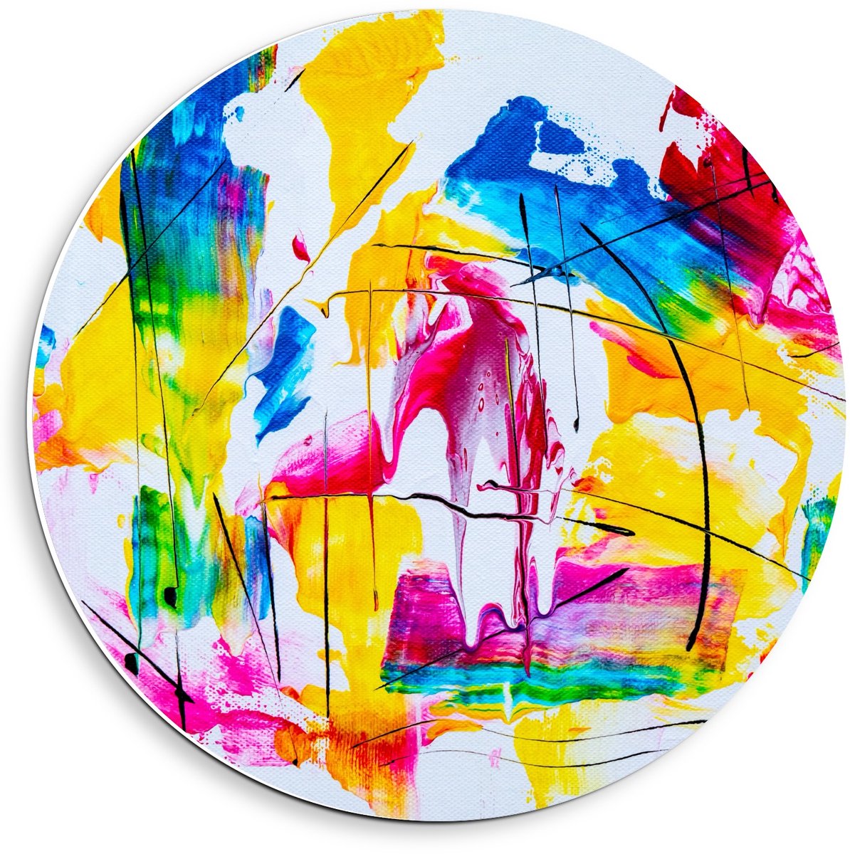 KuijsFotoprint - Schilderij - Abstracte Verf Doek - Wit, Groen, Blauw En Geel - 40 X 40 Cm