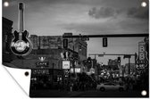 Tuindecoratie Het Hard Rock Café en andere muziekclubs en eettenten in Beale Street in Memphis - zwart wit - 60x40 cm - Tuinposter - Tuindoek - Buitenposter