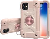 Schokbestendige siliconen + pc-beschermhoes met dubbele ringhouder voor iPhone 11 (roségoud)