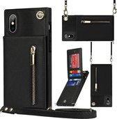 Cross-body rits vierkante TPU + PU achterkant van de behuizing met houder en kaartsleuven en portemonnee en riem voor iPhone XS Max (zwart)