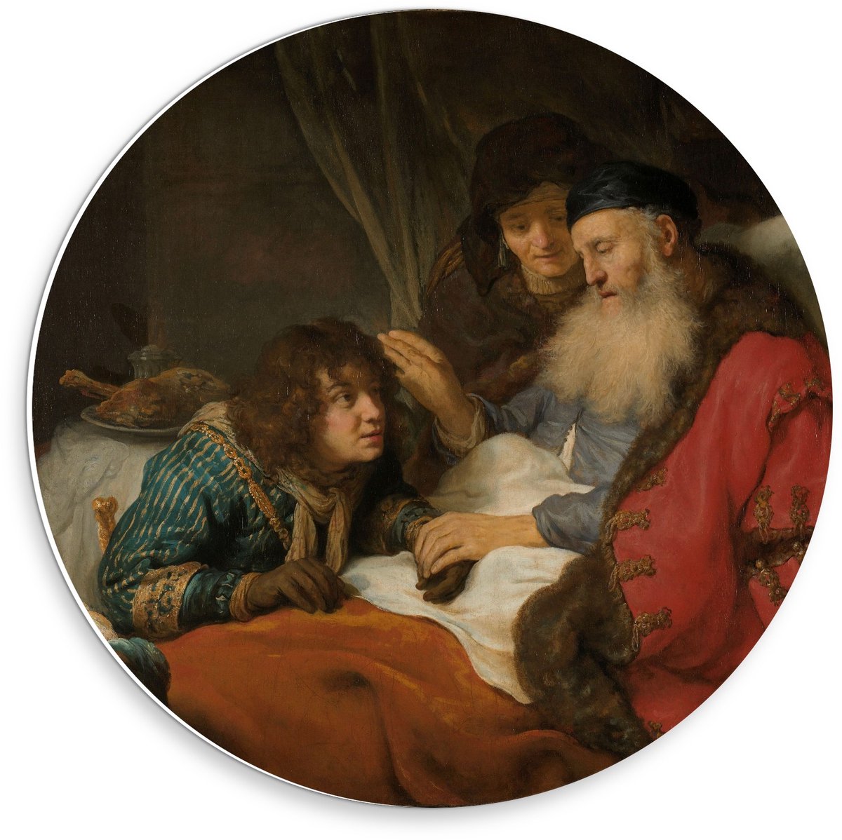 KuijsFotoprint Forex Wandcirkel - Oude Meesters - Isaak zegent Jakob, Govert Flinck, ca. 1638 - 30x30cm Foto op Wandcirkel (met ophangsysteem) Rood