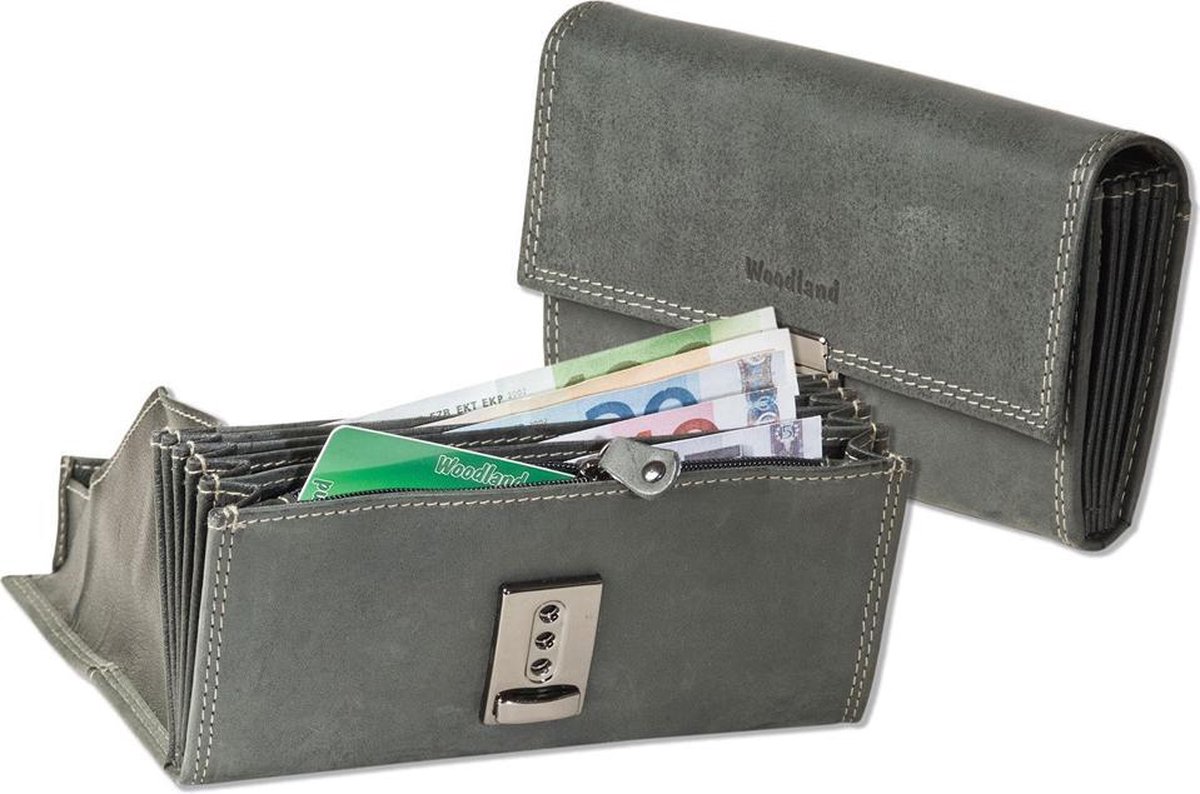 Woodland Leren Kelner Portemonnee met Ladderslot - Lederen Horeca Portefeuille - Kelnerbeurs - Extra verstevigde bodem - Echt leer - Grijs Antraciet