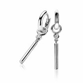 ZINZI zilveren oorbedels 26 mm glad rond staafje witte zirconia's ZICH2143