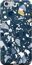 Apple iPhone 6/6S Telefoonhoesje - Extra Stevig Hoesje - 2 lagen bescherming - Met Marmerprint - Terrazzo - Donkerblauw