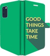 Samsung Galaxy S20 Telefoonhoesje - Portemonneehoesje  - Met pasjeshouder - Met Quote - Good Things - Groen