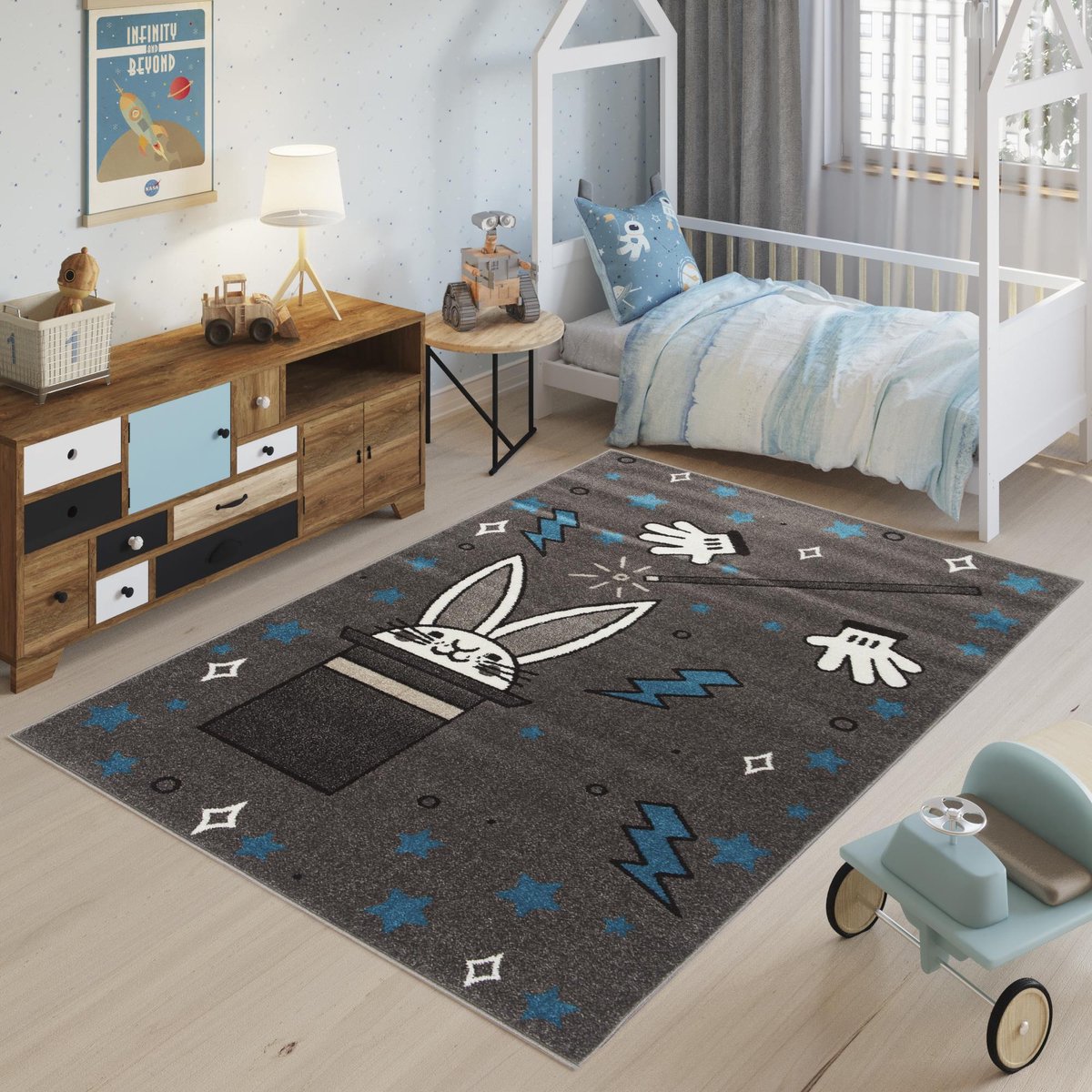 Tapiso Fiesta Vloerkleed Kinderkamer Speeltapijt Grijs Tapijt Maat- 133x190 Grijs Blauw1