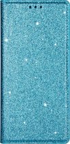 Hoesje geschikt voor iPhone 8 - Bookcase - Pasjeshouder - Portemonnee - Glitter - TPU - Blauw