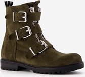 Groot suede meisjes veterboots - Groen - Maat 36 - Echt leer