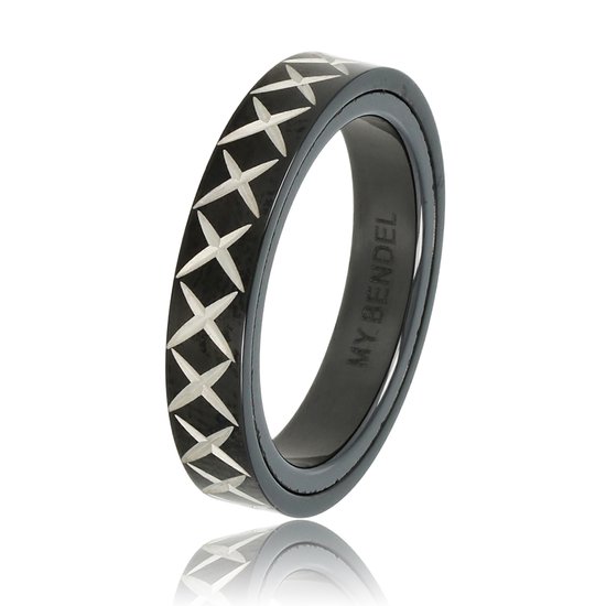 Uloveido Spinnerring met kruis voor mannen gegraveerd met Bijbelvers Our Father Deliver Us From The Evil, 8 mm brede zwarte titaniumstalen anti- stress draaiende gebedsring voor christenen, V 1/2