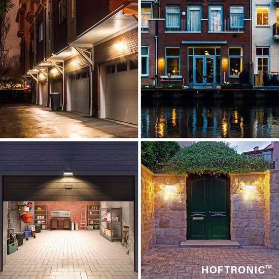 HOFTRONIC Blenda Wandlamp - 2700K Warm Wit - Bewegingsmelder En Schemerschakelaar Zwart Ip44 Spatwaterdicht Up Downlight Voor Buiten