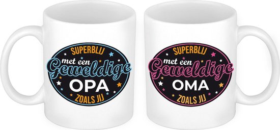 Superblij met een Opa en Oma zoals jij mok - Cadeautje/ cadeau beker